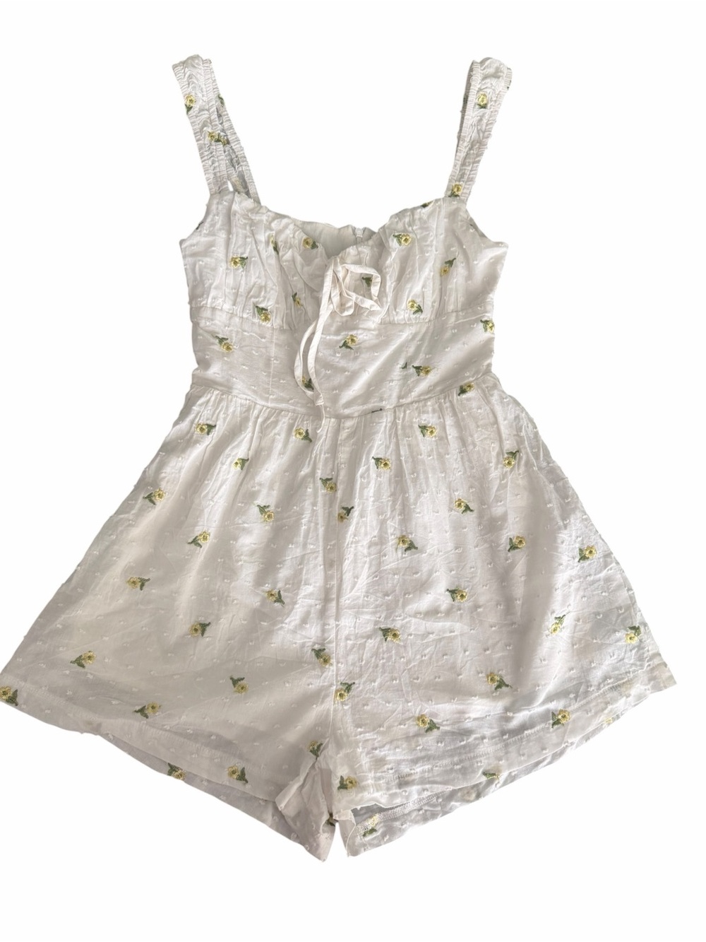 Princess Polly US 2 White Swiss Dot Floral Embroidered Romper